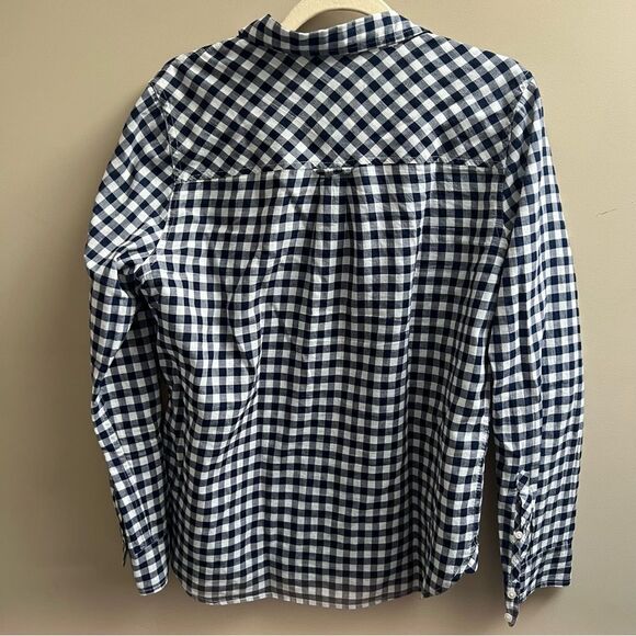 J crew lightweight navy/white checkered button down 10 - Picture 4 of 5